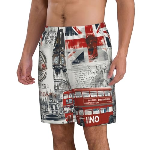 London City Britain Flag Bus and Big Ben Vintage Men's Quick Dry Swim Trunks Surfing Beach Mesh Board Shorts2