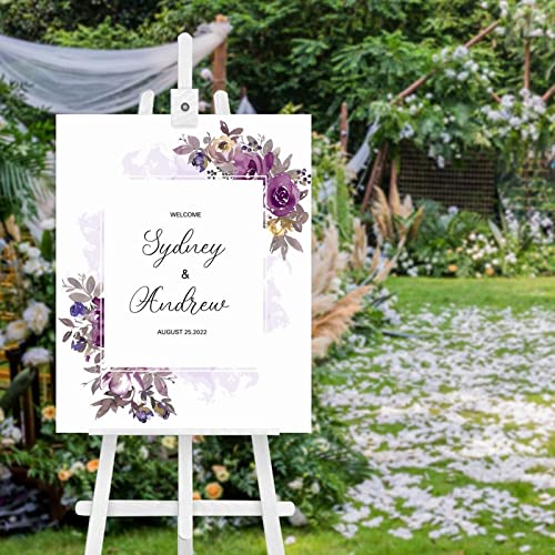 Panneau de bienvenue de mariage en bois violet vertical