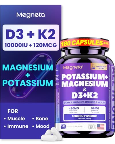 Magnesium Glycinate Potassium with D3 10 000 IU & K2 MK-7 180 Capsules