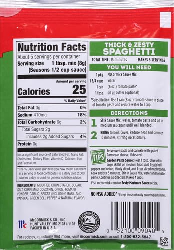 Image of McCormick Thick & Zesty Spaghetti Sauce Mix, 1.37 oz (Pack of 6)