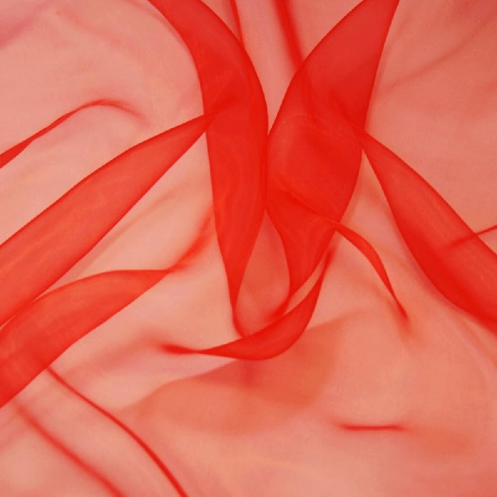 Organza Fabric Sheer Voile Drape Curtain Wedding Fabric 150cm Wide (Sold Per Metre) (Red)