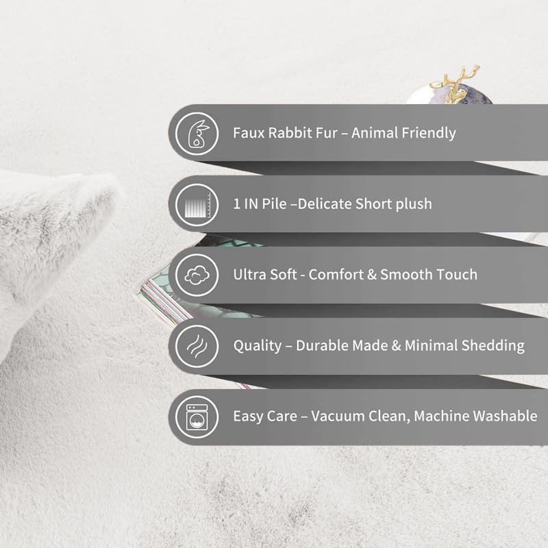 Image of Rabbit Fur Area Rug 6x8 Ft | Super Soft Plush Carpet with Anti-Slip Backing | Washable Luxury Rug for Bedroom, Living Room & Home Decor