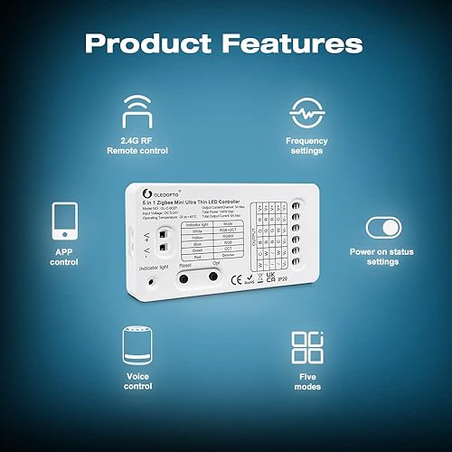 Miniatura 4 de GLEDOPTO Zigbee 3.0 Mini 5 en 1 RGBCCT controlador de tira LED 5V 12V 24V 6A Funciona con la aplicación Tienda Echo Plus  control de voz