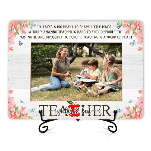 QUDNCR Teacher Wooden Picture Frame Gifts, World's Best Teacher Photo Frame, Appreciation Gifts for Birthday Teacher's Day Christmas, 4x6 Inch Photo Frame For Home -22