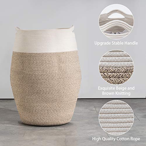 Cotton Rope Laundry Hamper By Youdenova, 105L - Woven Collapsible Laundry Basket - Clothes Storage Basket For Blankets, Laundry Room Organizing, Bedroom Storage, Clothes Hamper – Brown & White #TOP2