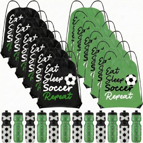 24 Pcs Soccer Party Favors Team Gift Water Bottle and Backpack Bulk