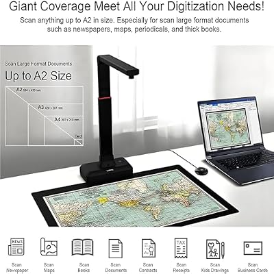 A2/A3 Large Format Camera Scanner Document Scanner - USB Document Camera, Book Scanner | Automatic Page Correction, OCR in 130+ Languages, LED Light, Ideal for Archiving, School & Office