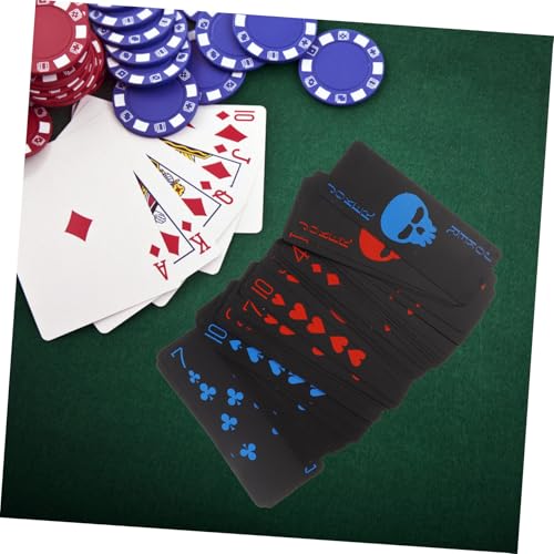 BESPORTBLE wasserdichte Pokerkarten aus Schwarzem Mattem PVC Kunststoff Langlebiges Stylisches Kartendeck mit Rot Blauem Design für Party Familienfeiern und Gesellschaftsspiele – Bild 7