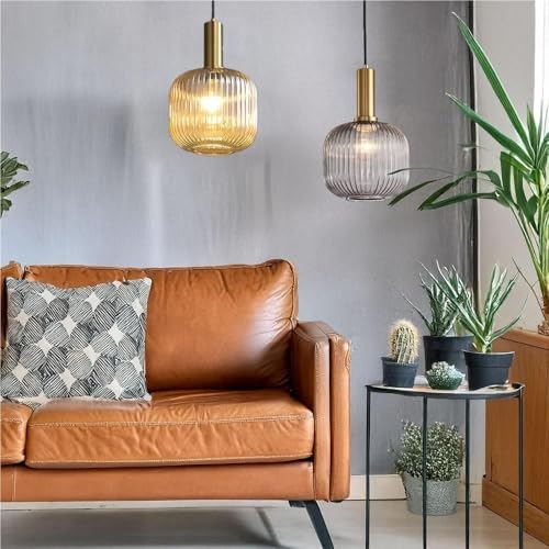 Suspension en verre ambré TQHGM et laiton avec cordon réglable pour plafond - 2
