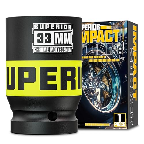 Image of 1 inch Drive Impact Socket, 33 mm Deep Socket, Metric Axle Nut Socket, 6 Point, CR-MO, Automotive, Truck Maintenance, Heavy Equipment Repair