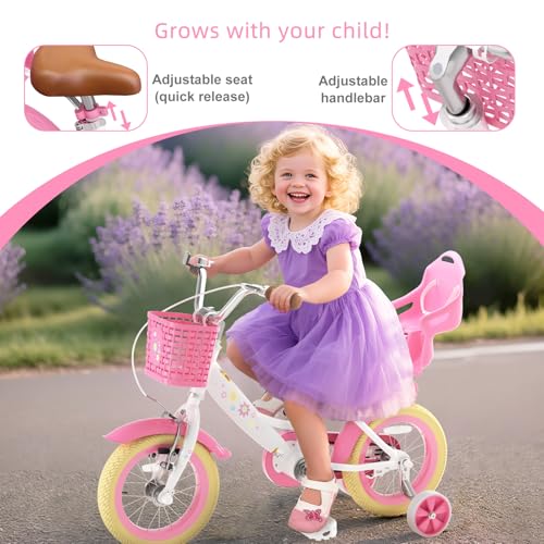 Image of Glaf Toddler Girls Bike for Age 2-9 Years 12 14 16 20 Inch Kids Bike | Girls Bicycle,Toddler Bike,Doll Seat, Basket, Adjustable Seat, Bell,