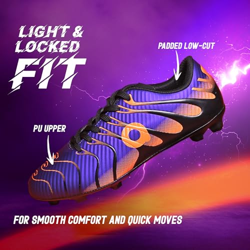 Image of AIVIN Nova Football Shoes | Lightweight PU Synthetic Upper | Ribbed Texture for Precision Control | TPU Bladed Stud Outsole | Cushioned Insole | Premium Purple Orange Design | Firm Ground Soccer Studs