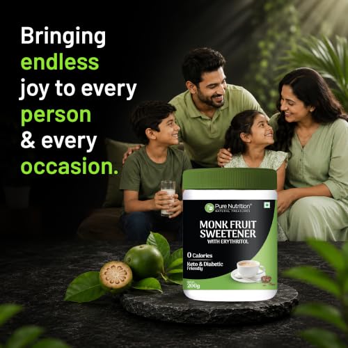 Image of Pure Nutrition Monk Fruit Powder with Erythritol 200g | MonkFruit Powder Complex I Sugar Replacer I MonkFruit Sugar Extract For Cooking & Baking | Keto & Diabetic Friendly | Natural Sugar Alternative for Baking & Drinks