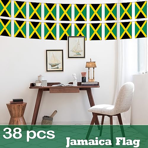 Image of Jamaica String Flag Pennant Banner - 38 Flags, 42 Feet Small Mini Jamaican Flags Bunting Banner for Country Decoration, School, Party, Sports Events