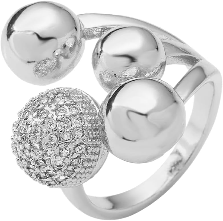 18K Gold Plating Ball Statement Ring Charm Cubic Zirconia Adjustable Open Band Jewelry for Women