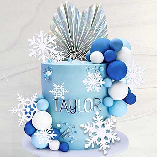 44 Pcs Snowflake Cake Toppers Frozen Cake Toppers Blue Ball Cake Decoration For Wedding Decoration Supplies Christmas Winter Theme Birthday Party (Snowflake) #TOP19