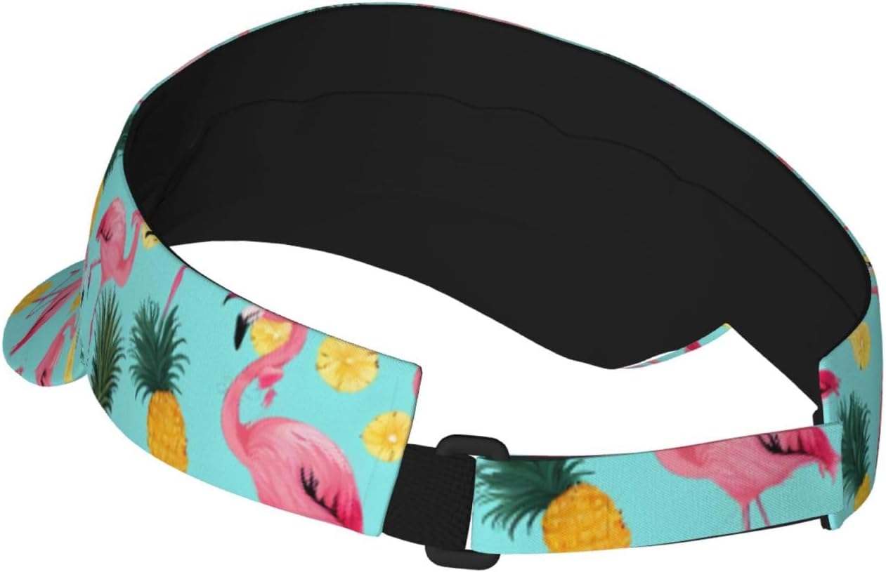 (Flamingo Print) Adult Sun Visor Hat Adjustable Open Top Sports Cap Breathable for Men Women Beach Vacation Essentials Black