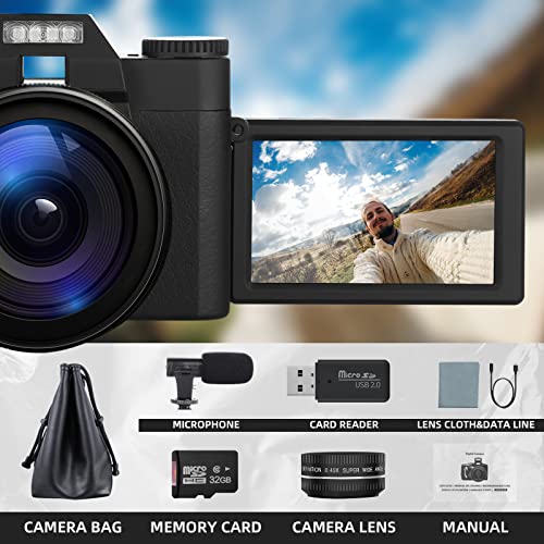 G-Anica Digital Cameras For Photography, 4K 48Mp Video Camera, 16X Digital Zoom Vlogging Camera For Youtube, Travel Camera With 32Gb Sd Card And Wide Angle Lens Macro Lens #TOP5