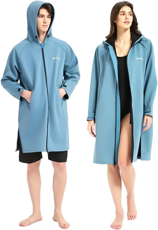 Waterproof Swimming Parka, Windproof Fleece Lined Surf Poncho Coat, Water Resistant Oversized Jacket for Swimming