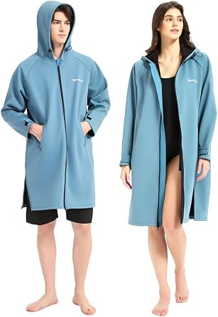 Waterproof Swimming Parka, Windproof Fleece Lined Surf Poncho Coat, Water Resistant Oversized Jacket for Swimming