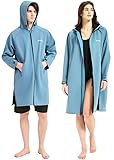 Yansylphsan Waterproof Swimming Parka, Windproof Fleece Lined Surf Poncho Coat, Water Resistant Oversized Jacket for Swimming