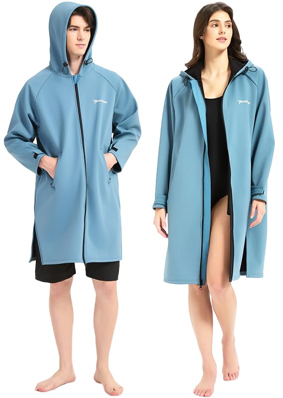 Yansylphsan Waterproof Swimming Parka, Windproof Fleece Lined Surf Poncho Coat, Water Resistant Oversized Jacket for Swimming
