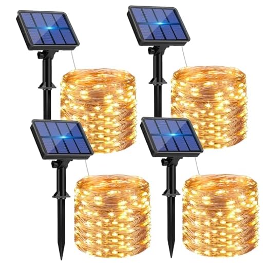 4 Pack Solar String Lights Outdoor - 320LED 132FT Solar Fairy Lights Waterproof 8 Modes, Copper Wire Solar Powered Twinkle Lights for Outside Tree Garden Christmas Wedding Party Decor (Warm White)