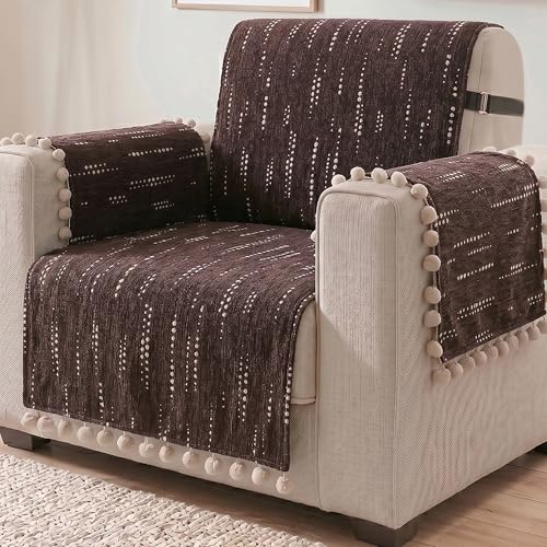 Image of Story@Home Chenille Sofa Mat with Back Cover (152x61Cm) & Arm Rest Covers | Anti Slip Single Sofa Cover for 1 /2 /3 Seater & L Shape Sofa Cover | Measure Your Sofa & Create Your Set - Mocha & Ivory