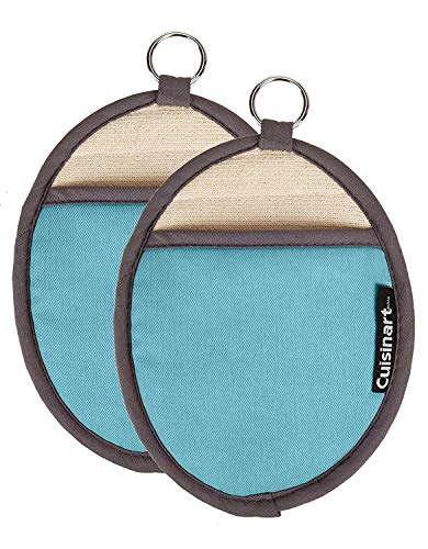 cuisinart items - Cuisinart Silicone Oval Pot Holders and Oven Mitts - Heat Resistant, Handle Hot Oven / Cooking Items Safely - Soft Insulated Pockets, Non-Slip Grip and Convenient Hanging Loop - Aqua, 2pk