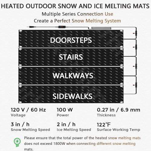 1/3/4/5 Pcs Snow Melting Stairs Walkway Mat, De-Icing Kit Non Slip Rubber Heated Mat w/Power Cord, 3in/h Speed Snow and Ice Heated Pad for Winter Outdoor Steps Doorways Drive, 4 Pcs-10in*48in