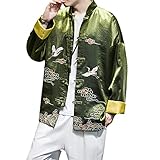 GYXHPTD Satin Tang Anzug Crane bestickter Seiden Hanfu Hemd Sommermantel Bluse Chinesische Top -Männerjacke Chinesische Stil Green S