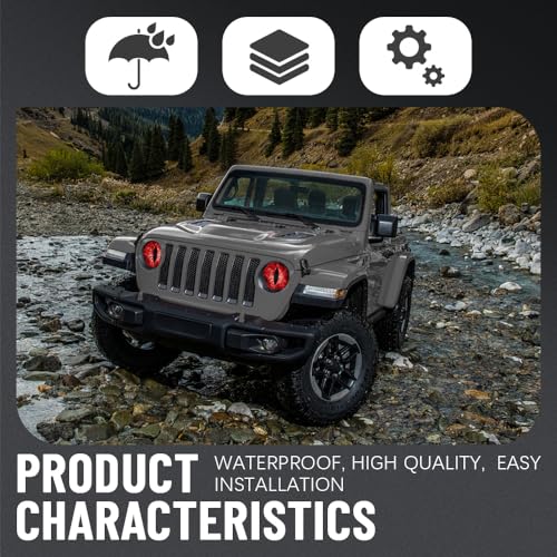 Image of 2PCS Beast Eyes Headlight Decals, 3D Stereo Eyes Headlight Decal Stickers, Car Body Window Bumper Decoration Stickers, Car Accessories Round Headlight Decal for Jeep Wrangler (Red)