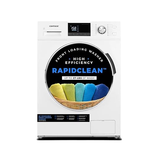 CONTOURE RapidClean 2.7 cu ft Stackable Front-Load Washer, 16 Cycles | High-efficiency with automatic water level control, LED screen and knob controls, stainless steel drum, model WH-2700W