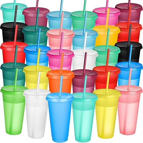 Honeydak 30 Pack Tumbler with Straw and Lid Bulk Cups for Gifts Glitter Plastic Coffee Cups 24-27 oz Reusable Water Bottle Iced Coffee Travel Mug Party Favors for Birthdays Travel (Assorted Color)