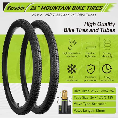 Pneus de bicicleta de 66 cm 26 x 2,125/57-559 e 66 cm válvula Schrader e 2 alavancas de pneu para 26
