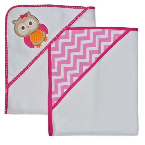 Neat Solutions Applique Print Interlock Knit Terry Hooded Towel Set, Owl, 2-Count