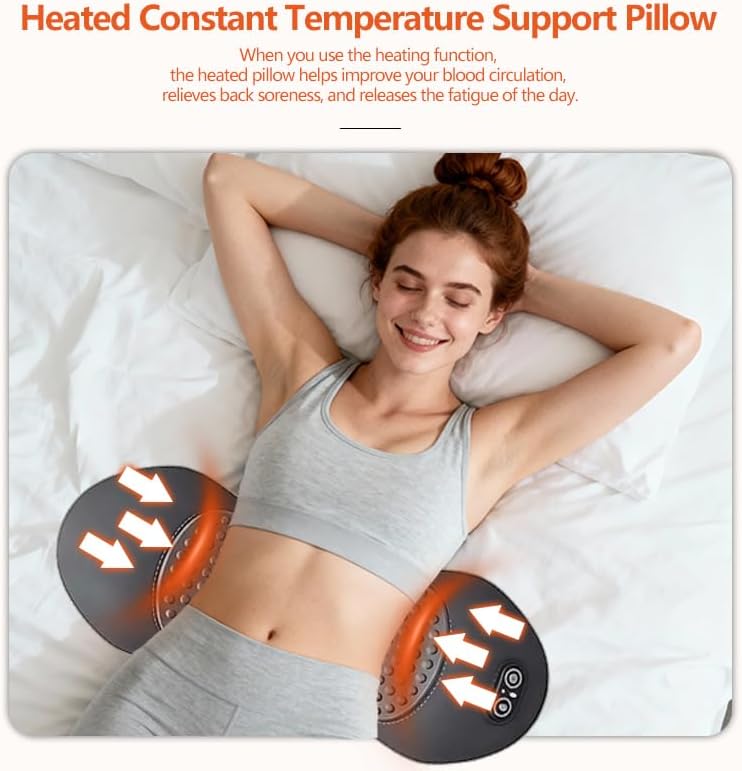 Miniatura 4 de Almohada de apoyo lumbar eléctrica 3 en 1 con altura ajustable para cama y silla, elevación de tracción y masaje de vibración y compresión de calor