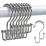 SUTINE Shower Curtain Hooks, 12 Pcs Double Shower Curtain Hooks Rings, Black Shower Curtain Hooks Rust Proof, Stainless Steel Bathroom Shower Hooks for Shower Curtain, Towels, Clothing, Nickel
