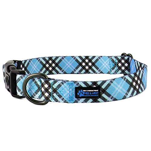 Image of Max and Neo Plaid Pattern NEO Dog Collar - We Donate a Collar to a Dog Rescue for Every Collar Sold (Blue, Medium)