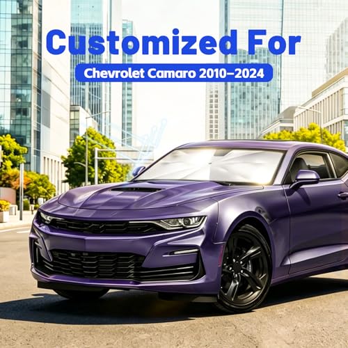 Image of Car Windshield Sun Shade for Chevrolet Camaro 2010-2024 - Reflective Coated Fabric Sunshade Umbrella for Front Window, UV Protection Heat Shield Sun Blocker Heat Reflector, 1:1 Exact Fit Keep Car Cool