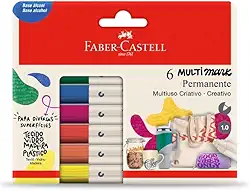 Marcador MultiMark Multisuperfície Permanente Faber-Castell - 6 Cores Básicas, 1.0 - MM/ES106ZF