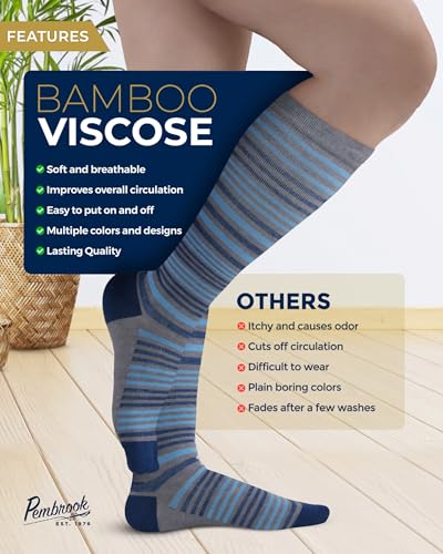 Image of Pembrook Bamboo Viscose Light Compression Socks - 3 Pairs | 8-15 mmhg Compression Socks | Knee High Comfort Support Socks