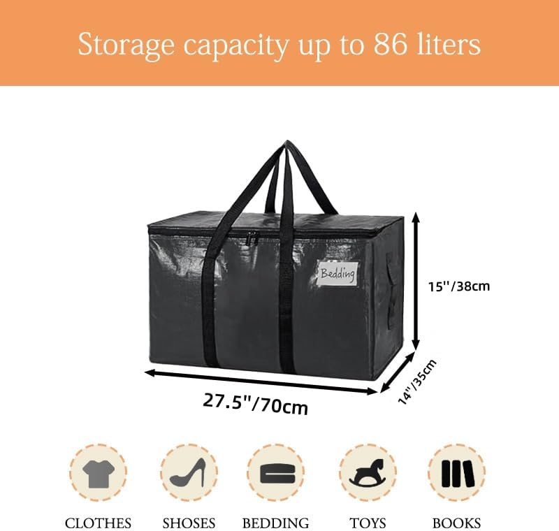 Large Moving Bags, 6 Pack Black Heavy Duty Totes For Storagewith Visible Labels, Storage Bags for Space Saving, Alternative to Moving Boxes Back to school season gifts