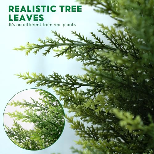 Artificial Cedar Topiary Trees 4FT, Set of 2 – Outdoor Faux Evergreen Trees for Front Porch, Tall Slim Artificial Trees for Front Door, Patio, Garden & Entryway Décor - Image 5