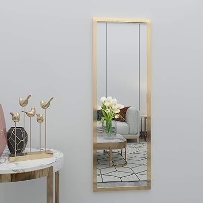whitebeach Hanging Door Mirror,Full Body Mirror Wall Mirror Full Length 48â€x16â€ Gold Wall Mounted Over The Door Dress Mirror Bedroom