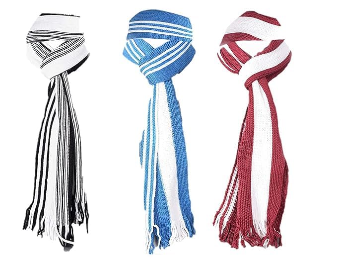 Stylish Warm Winter Wear Acrylic Woolen lightweight Checkered Stripped Woollen Muffler/Scarf//Stole/Shawl For Men & Women| Boy's and Girl's Combo Pack (White, Blue & Maroon)(RR-MNRY-XDDZ_bzr)-image-8