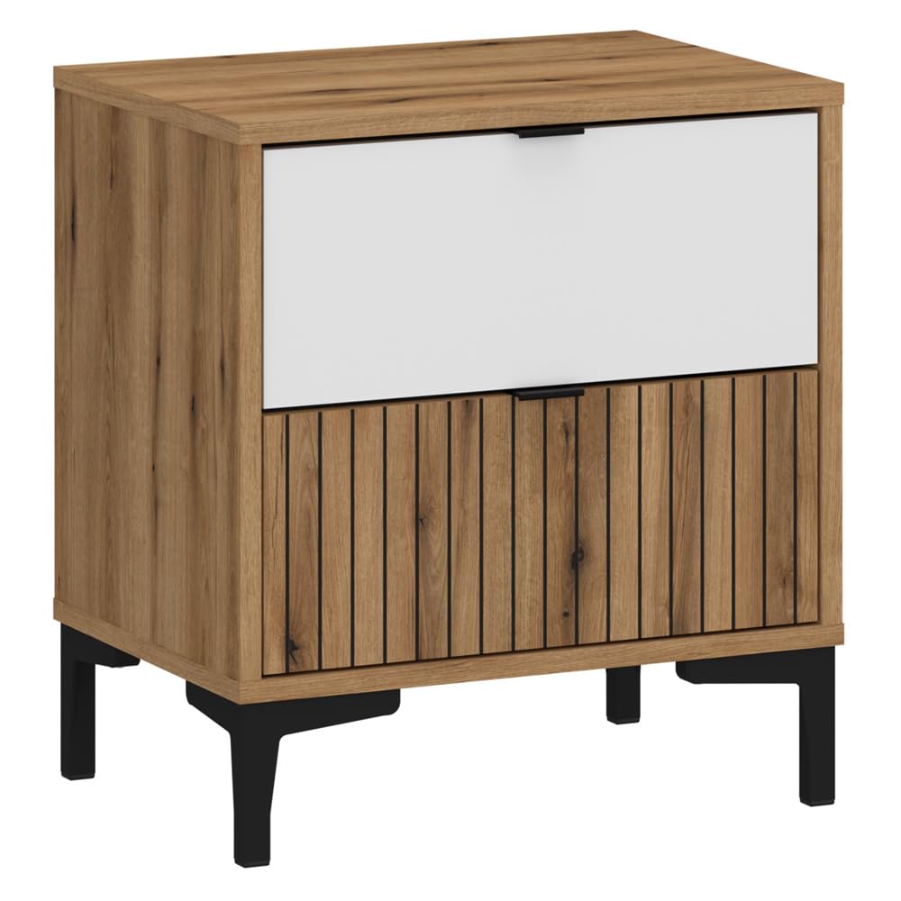 Lomadox Jugendzimmer Komplett Set 6-teilig mit Schreibtisch, Kleiderschrank, Nachttisch, Kommode, Wandregal und Bett 120x200 cm in Eiche mit weiß