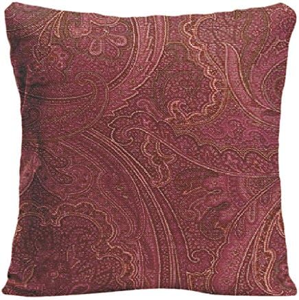 LDJ Cotton Polyester Chair Seat Square Throw Pillow Case Decorative Cushion Cover Pillowcase Design With Vintage Paisley Wine Sage Mojo Custom Pillow Print Double Side Size 18x18 Inches
