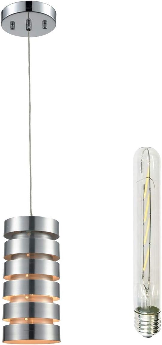 Modern LED Pendant Light with Bulb, Industrial Hanging Lamp Chrome Finish