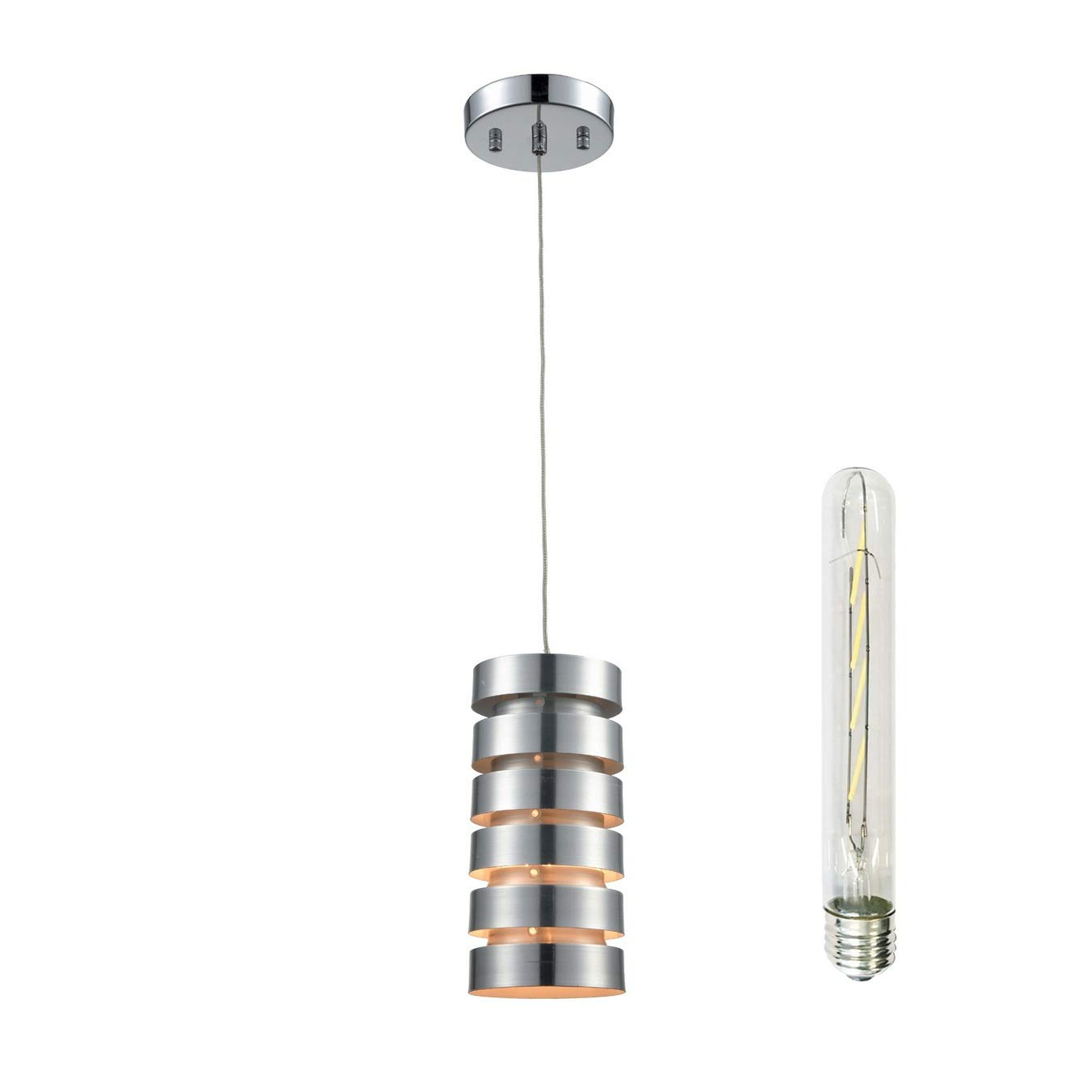 Modern LED Pendant Light with Bulb, Industrial Hanging Lamp Chrome Finish